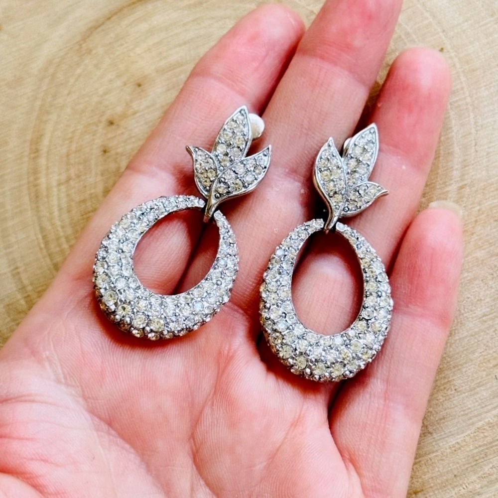 Givenchy‎ Earrings dangle clip Crystal rhinestone silver tone high end designer